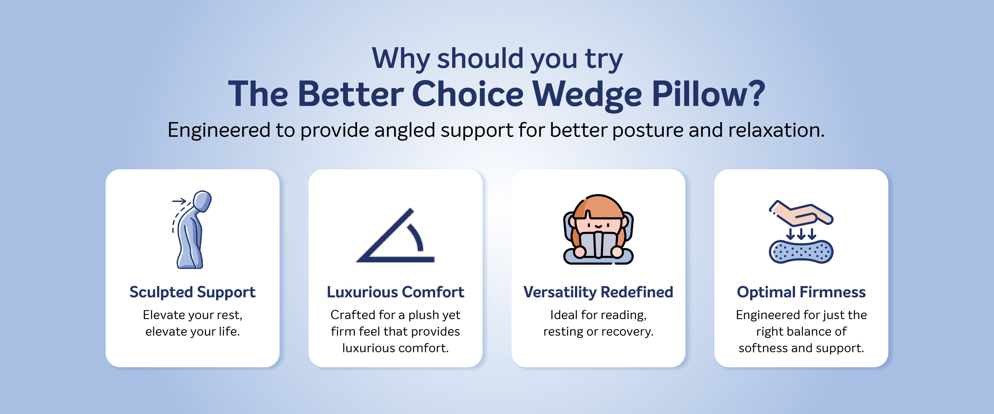 The Better Choice Wedge Pillow provides sculpted support, luxurious comfort, and optimal firmness.